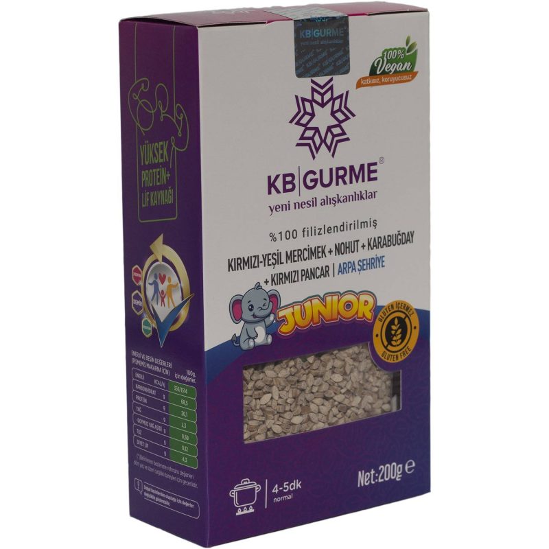 KB Gurme Glutensiz &amp; Vegan Filizlendirilmiş Bakliyat Unlarından Junior  Arpa Şehriye 200 Gr