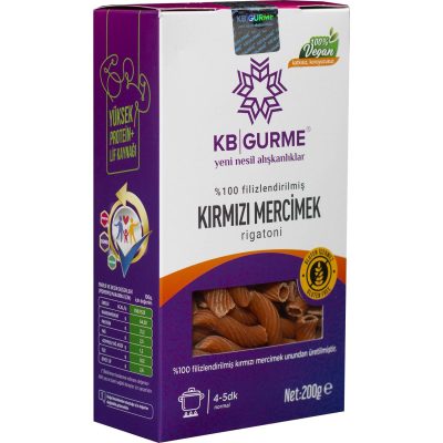 KB Gurme Glutensiz &amp; Vegan Kırmızı Mercimek Unu Makarna Rigatoni 200 Gr