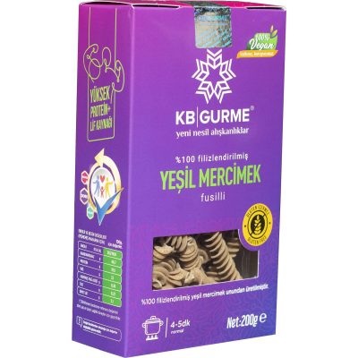 KB Gurme Glutensiz &amp; Vegan Filizlendirilmiş Yeşil Mercimek Unu Makarna Fusilli 200 Gr